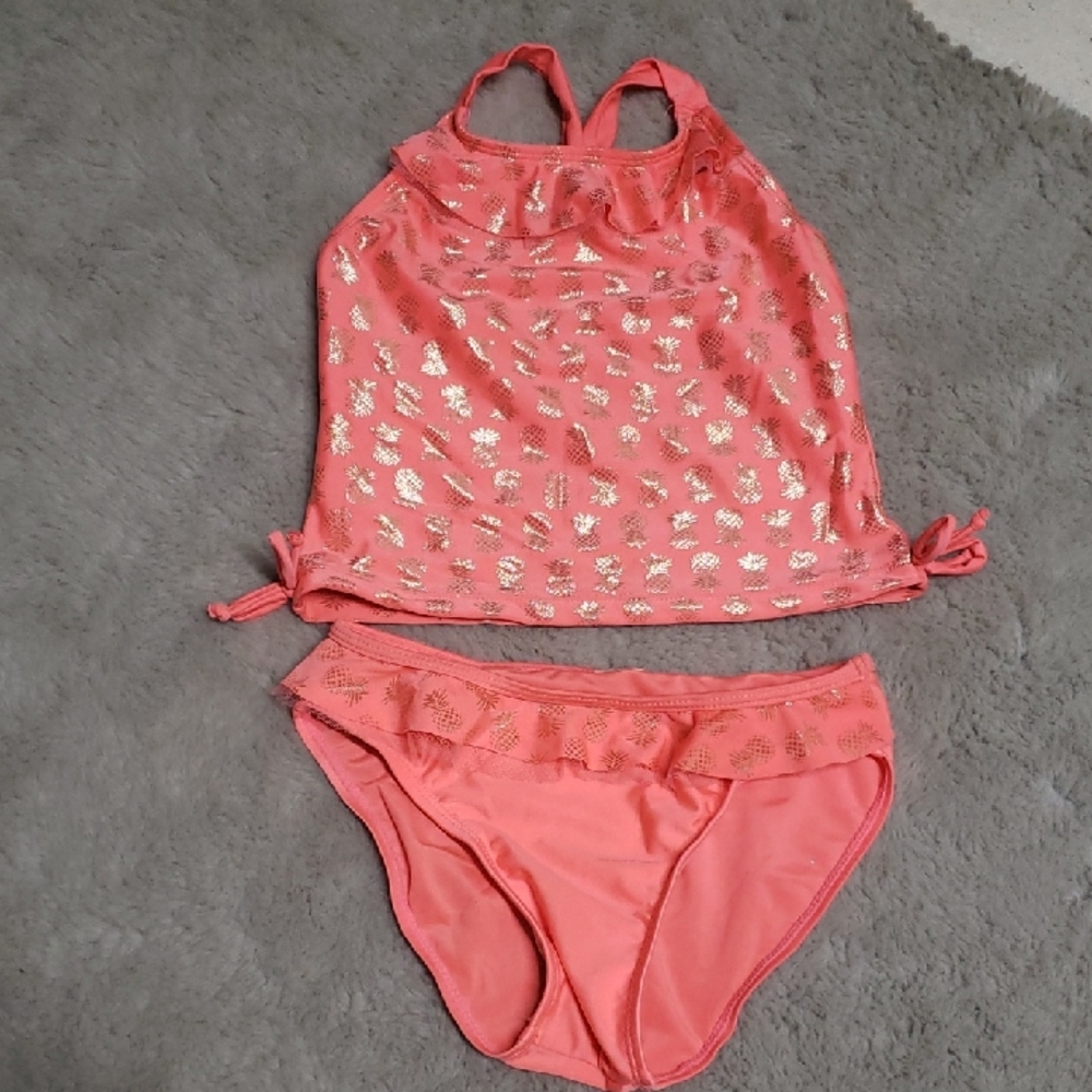 6/6x Coral and Gold Tankini Set
